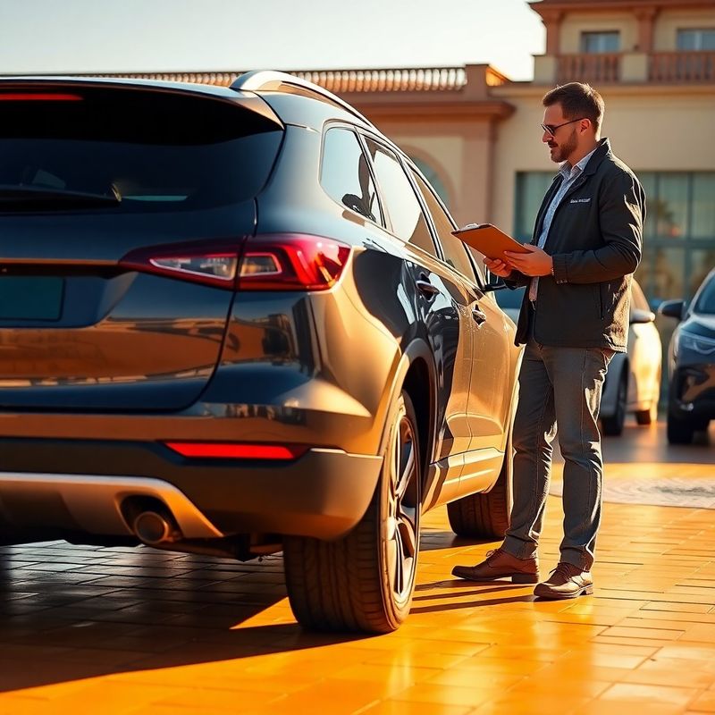 A car being appraised on the sunlit Betalastro forecourt